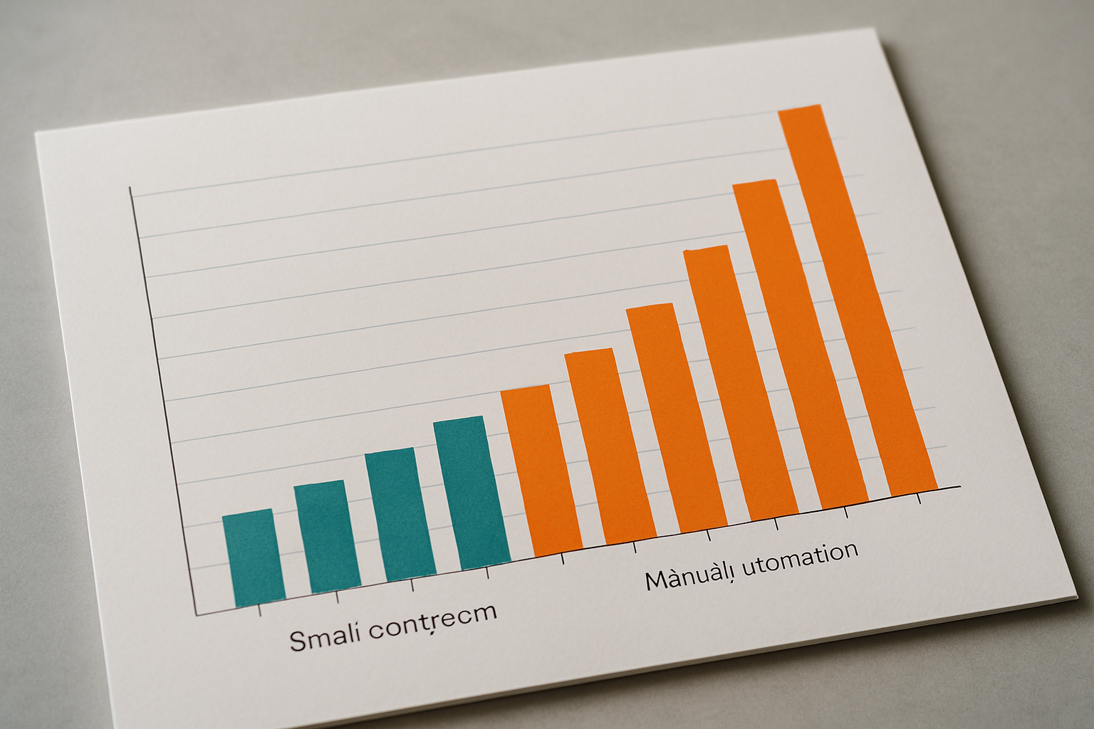 A colorful bar chart comparing organic traffic growth between small businesses using AI content automation versus those using manual content creation, showing a dramatic upward trend for the automated approach over six months