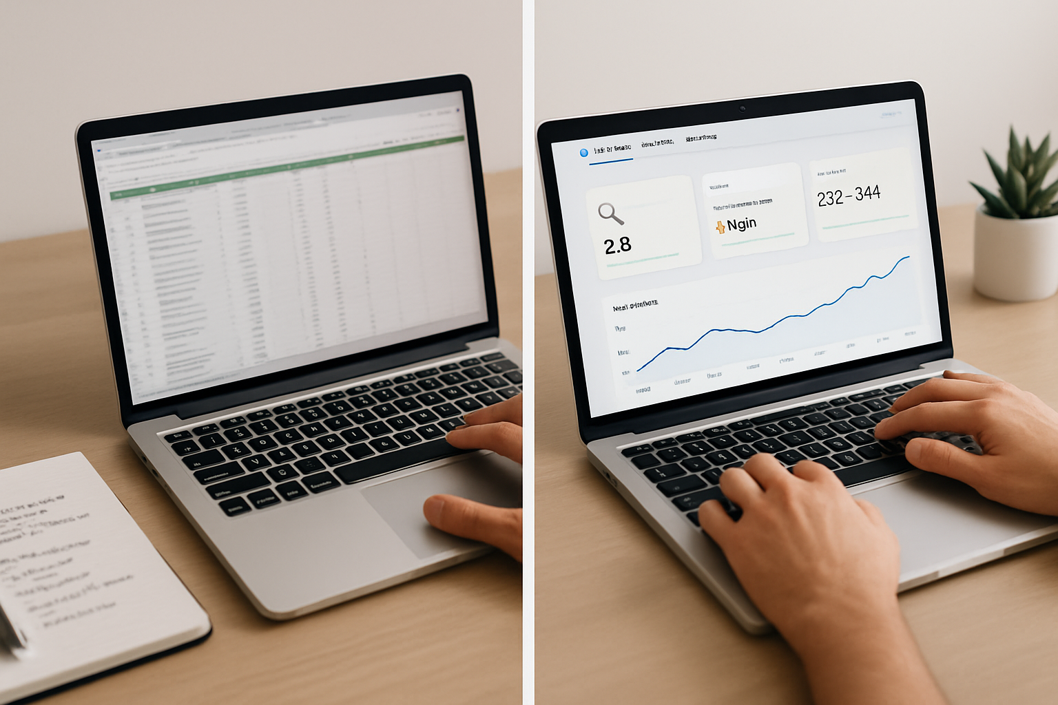 A side-by-side comparison graphic showing a traditional SEO workflow with manual spreadsheets and slow progress versus a modern AI-powered SEO platform dashboard with automated insights, clear priority recommendations, and faster ranking growth curves
